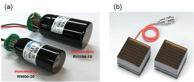 TOF PET 용으로 Hamamatsu사에서 개발된 (a) 고속 PMT: R9800와 R11194 PMT, (b) 멀티채널 PMT: H10966A-100