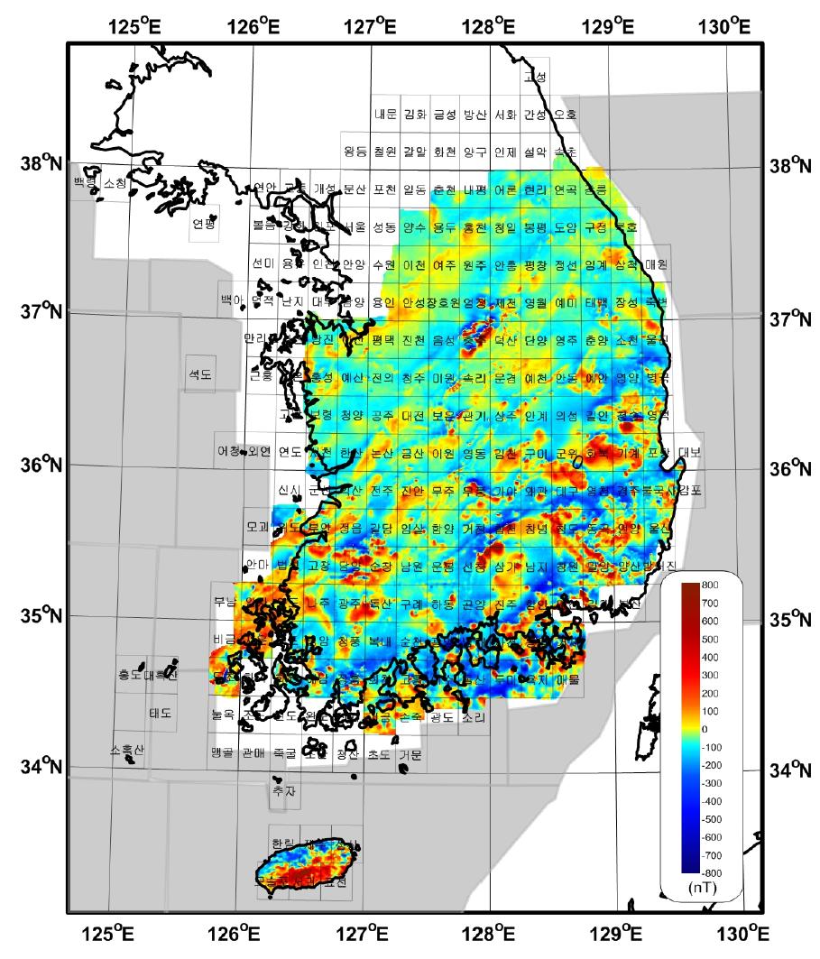 Aeromagnetic anomaly map of Korea compiled in 2012