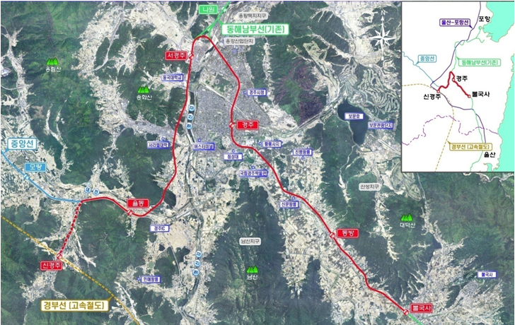그림 3.1 동해남부선 경주구간(신경주역～불국사) 노선도