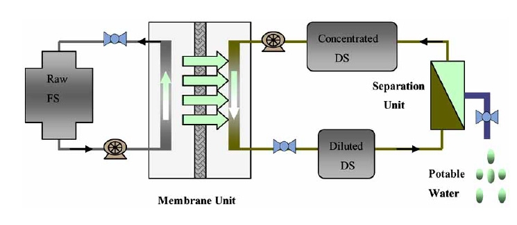 Schematic diagram of the FO desalination system