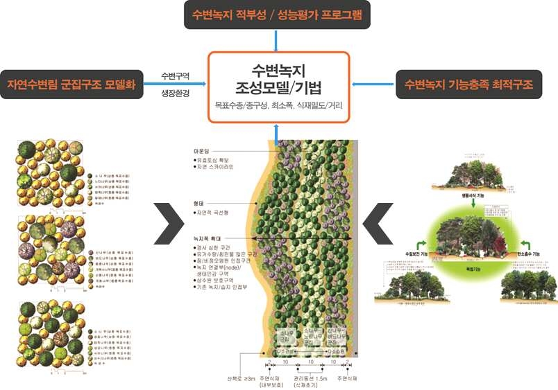 그림 34. 수변 녹지계획 기법 모식도