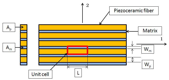 A section view of a fiber-reinforced piezocomposite material of MFC