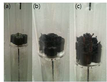 부분 산화 반응 후 탄소 침착 모습