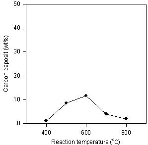 반응 온도에 따른 탄소 침착 변화
