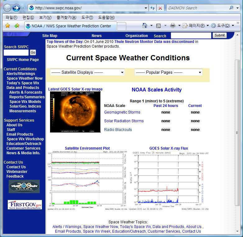 NOAA SWPC의 우주 환경 예보.