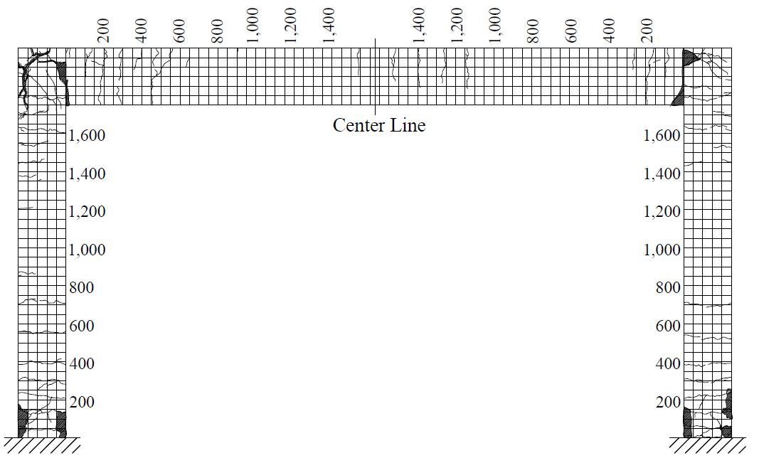 중간모멘트골조 실험체의 실험결과(균열도)