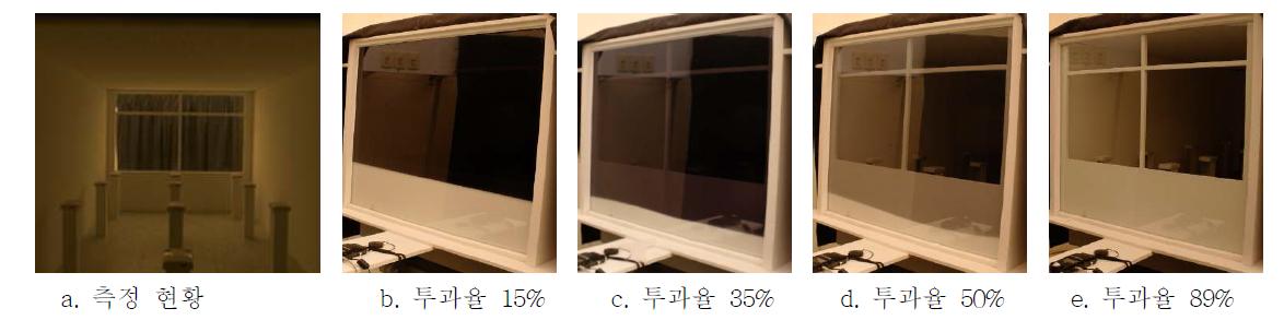 투과율에 따른 실내 조명환경 측정모습