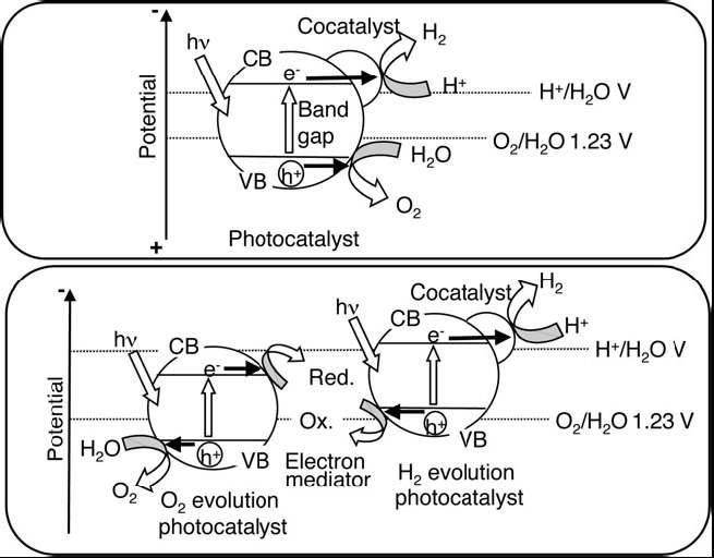 그림 2.10. Single and two-photon photocatalyst systems for water splitting