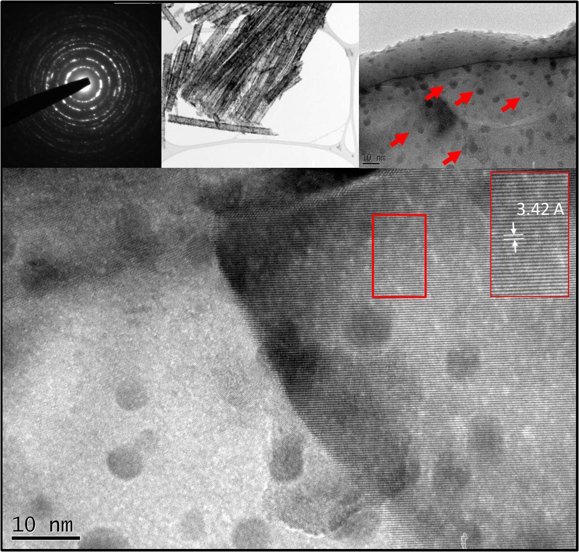 그림 3.21. TEM and diffraction pattern images of TiO2/V2O5 NTs