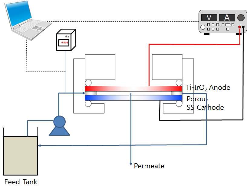 A schematic of the laboratory-scale electrochemical system.