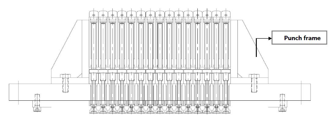 펀치 프레임 구조 및 펀치와의 결합 배치도