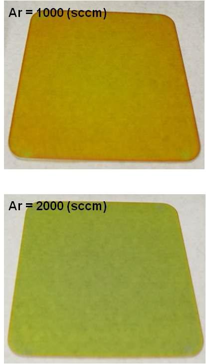 증착시 Ar의 양에 변화를 주며 제작한 n+nc-Si:H박막의 optical image.