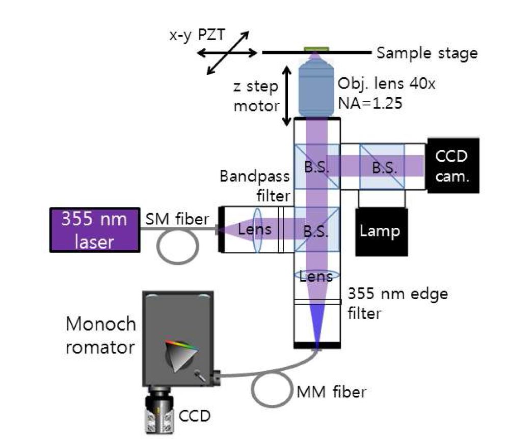 그림 7 구축된 UV-Confocal-Raman 시스템의 구조도.