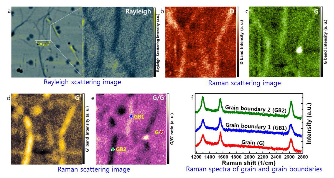 그림 33 그래핀 grain boundary의 UV-NSOM-Raman 측정 결과.