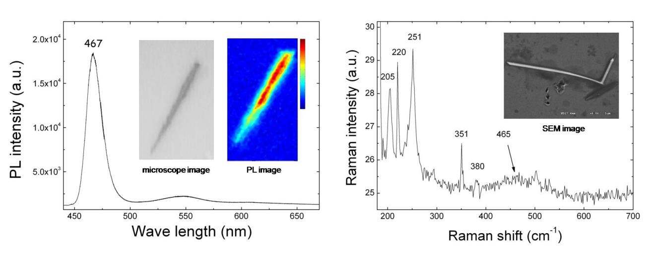 그림3. ZnSe photoluminescence 스펙트럼 및 이미지 및 라만 스펙트럼