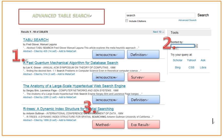 그림 17 Advanced Table Search 인터페이스