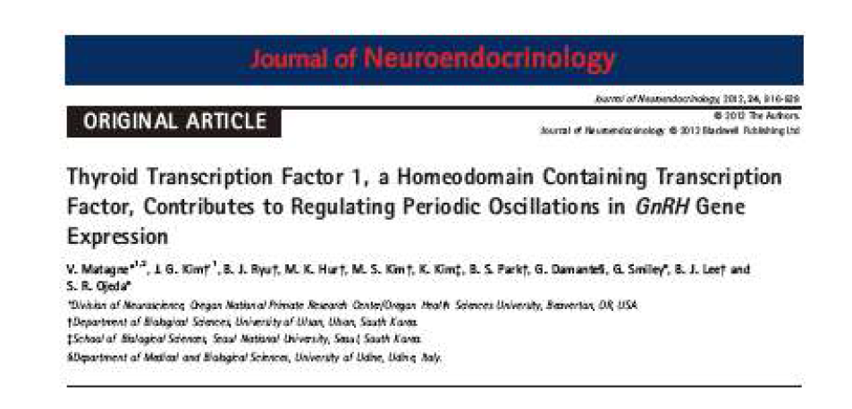 흰쥐 뇌 POA에서 TTF1이 GnRH 전사의 일주기적 리듬을 조절함을 규명(J Neuroendocrinol, 2012)