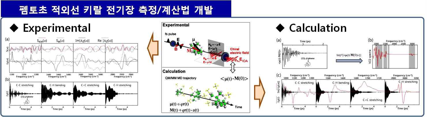 그림 3-7. 펨토초 적외선 키랄 전기장 측정/계산법 개발