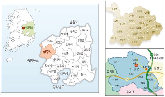 상주시 및 녹동마을 위치도