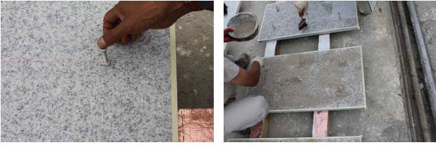 마감재(석재)와 콘크리트의 부착력 강화를 위한 보강작업