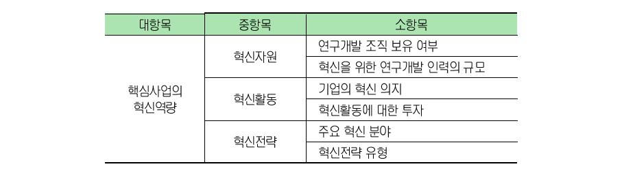 핵심사업의 혁신역량 진단을 위한 지표체계