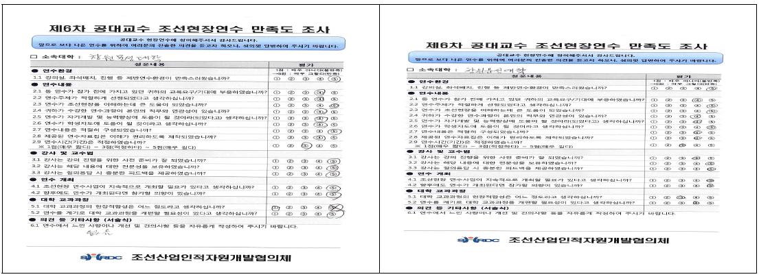 현장연수 만족도 설문조사지