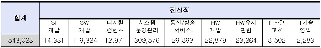 2010년 타산업 전산인력 직무별 인력현황