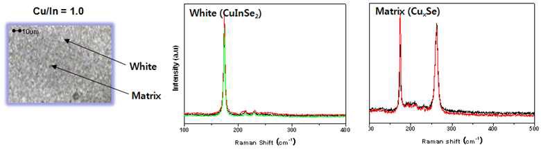 550도 5분간 selenization 공정을 적용한 박막의 micro-Raman spectra