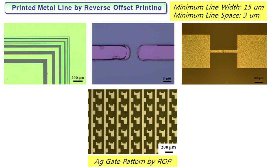 Reverse offse printing에 의해 제작된 선폭 15um, 선폭간 간격 3m 및 TFT 배선 array 프리팅 광학 이미지