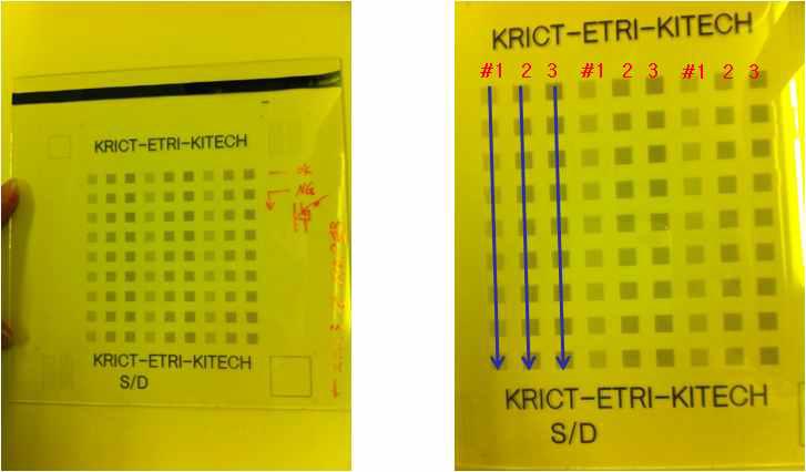 10 × 10 array ROP printing 이미지, 패턴 1,2,3의 이미지 광학 현민경 사진