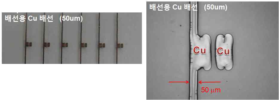 50 마이크로 선폭의 인쇄형 Cu 금속 배선