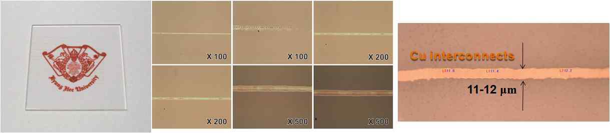 E-jet 인쇄기술을 통해 구현된 10마이크로 선폭의 Cu 배선