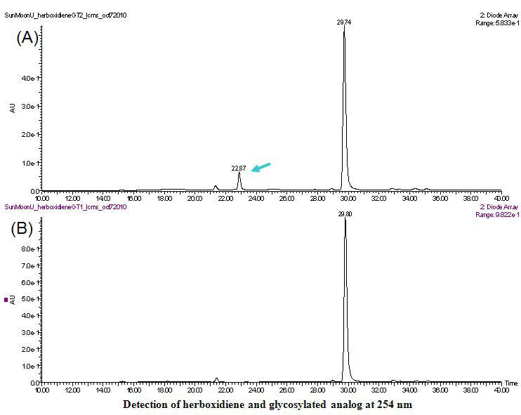 Glycosylated herboxidiene의 HPLC 분석.