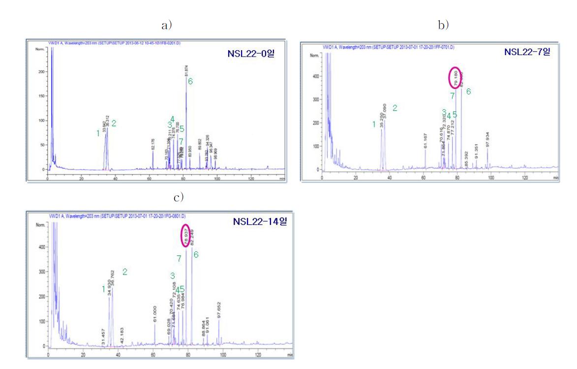 발효홍삼의 HPLC분석-22균주 발효