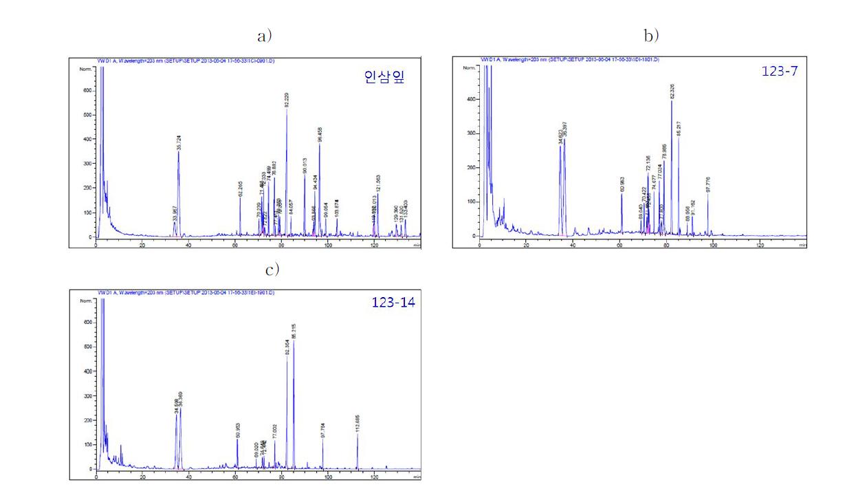발효홍삼(잎)의 HPLC분석-123균주 발효