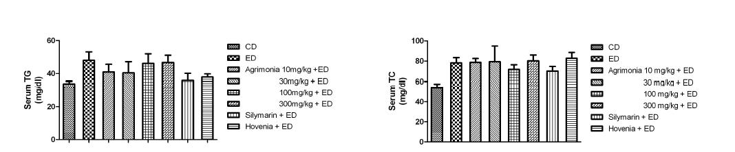 Effect of Agrimonia on serum TG and serum TC contents chronic ethanol-fed rat.