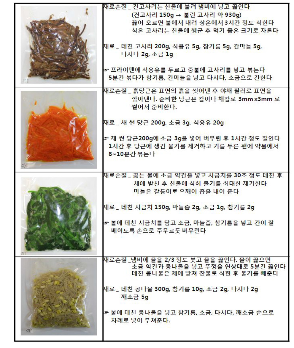 비빔밥용 주요나물 쉐프 레시피