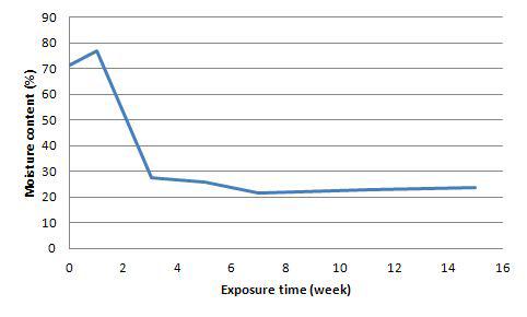 Moisture content of rice straw according to exposure time.