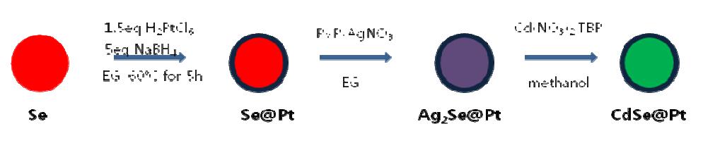 Stepwise synthetic scheme of core/shell type Pt@Ag2Se hybride nanoparticles