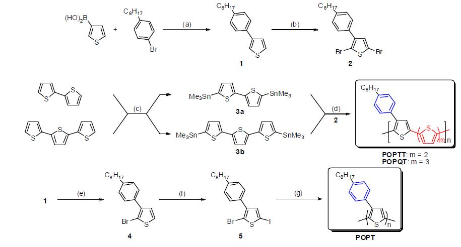 POPT 합성 및 thiophene을 첨가한 POPTT와 POPQT의 합성 과정