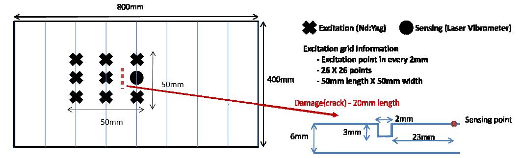 Information on the specimen, damage, and excitation scanning