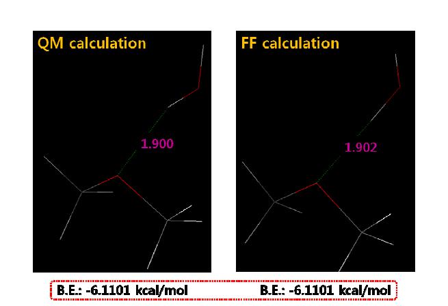 Binding energy and structure of basic DME and water model