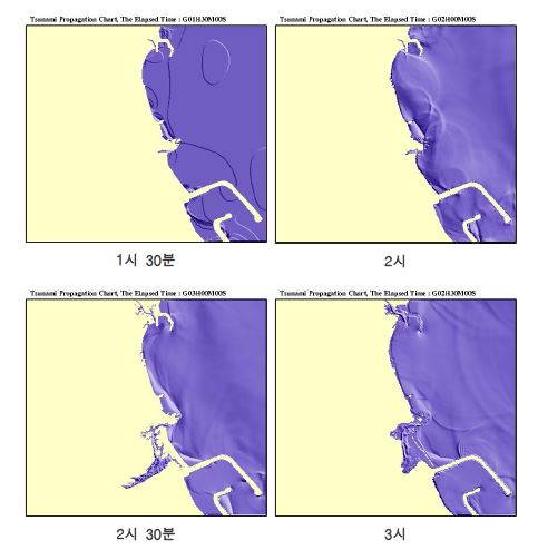 그림 5.13 부구지구 시간별 범람범위 수치계산결과(case06, M8.0)