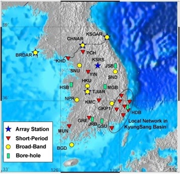 그림 2.3 한국지질자원연구원 지진관측망 현황