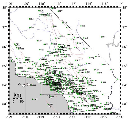 그림 2.28 남부캘리포니아지진데이터센터 지진관측소 현황