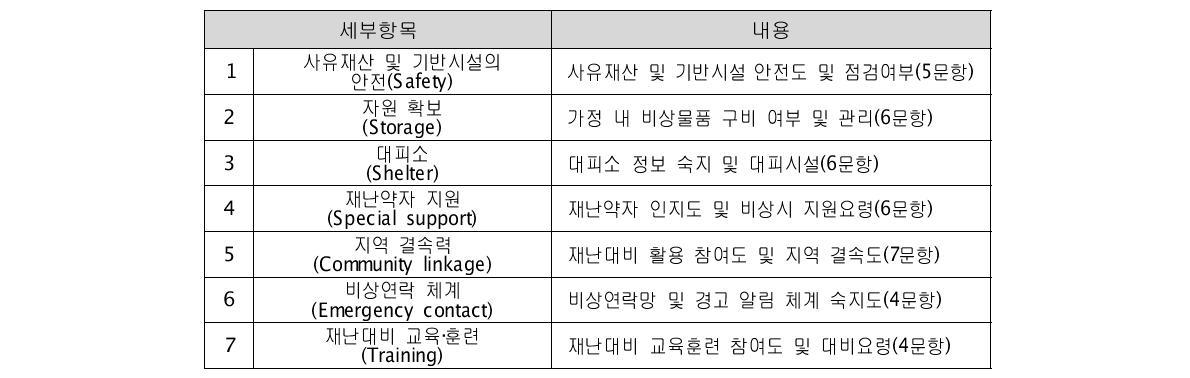 설문지 세부항목 및 내용