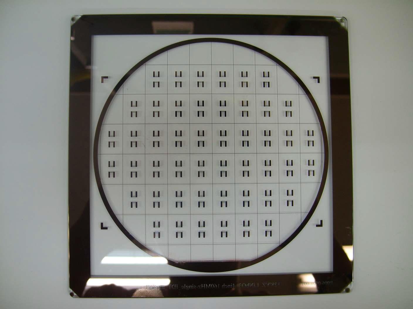 Photo of the fabricated pattern mask for 160 MHz single IDT SAW device (Mask 2).