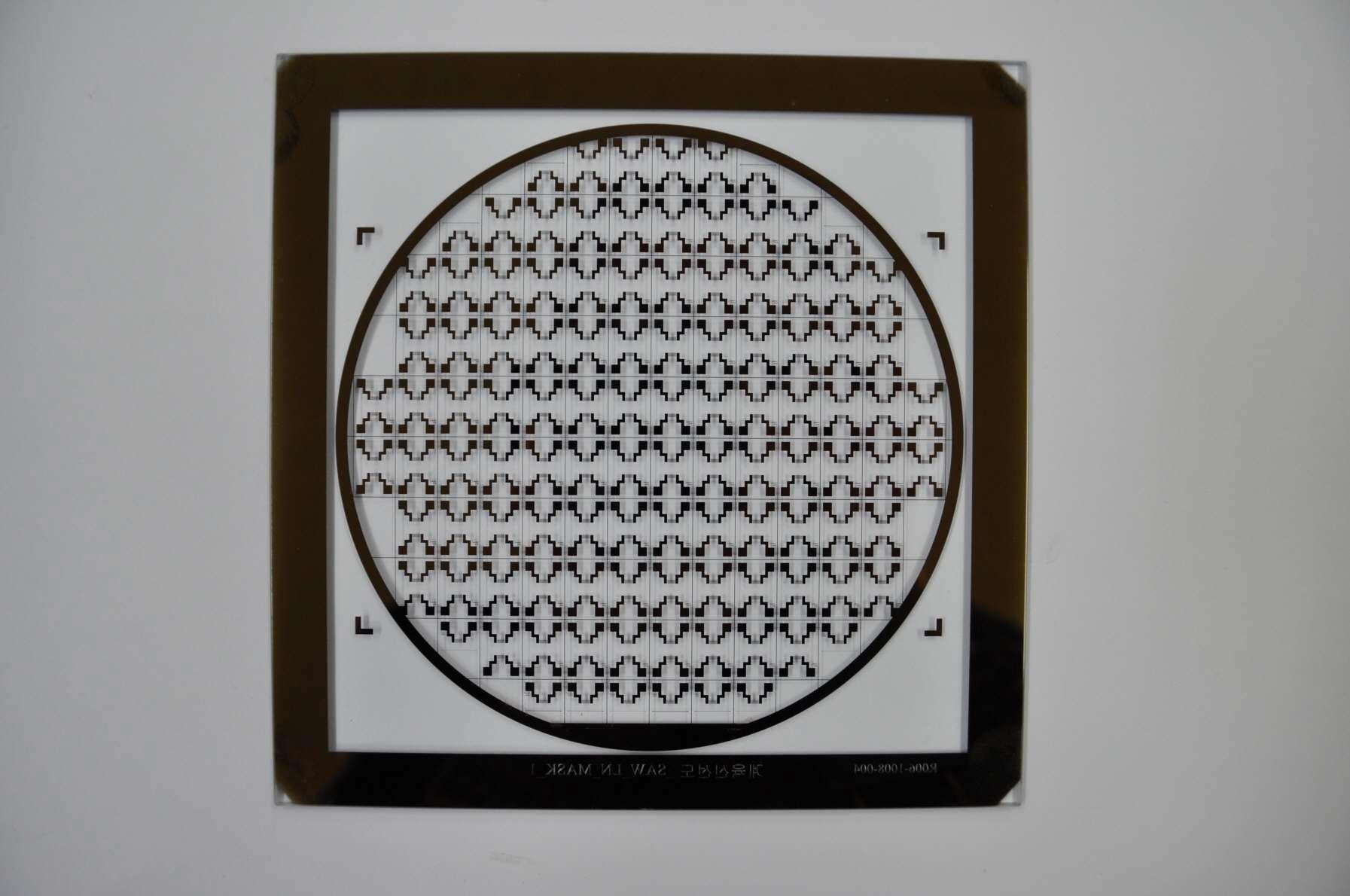 Photo of the fabricated pattern mask for 160 MHz single IDT SAW device (Mask 4).