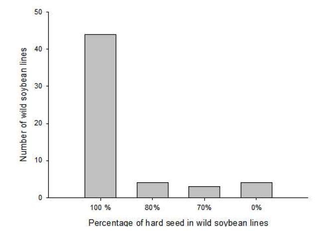 Frequency distribution of hard seed percentage in wild soybean collections.