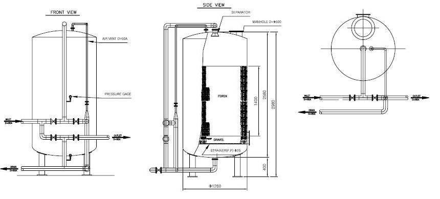철 · 망간 여과장치 설계도 및 배관도